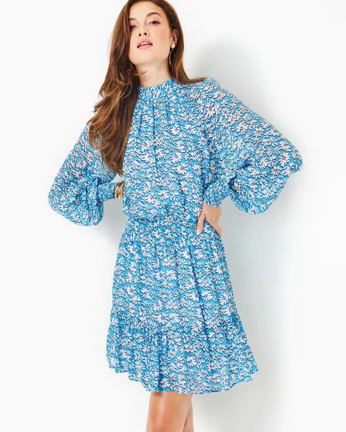 Women Lilly Pulitzer Dresses Ellielynn Long Sleeve Dress Lunar Blue Palm Beach Petals Women Lilly Pulitzer Dresses Ellielynn Long Sleeve Dress Lunar Blue Palm Beach Petals