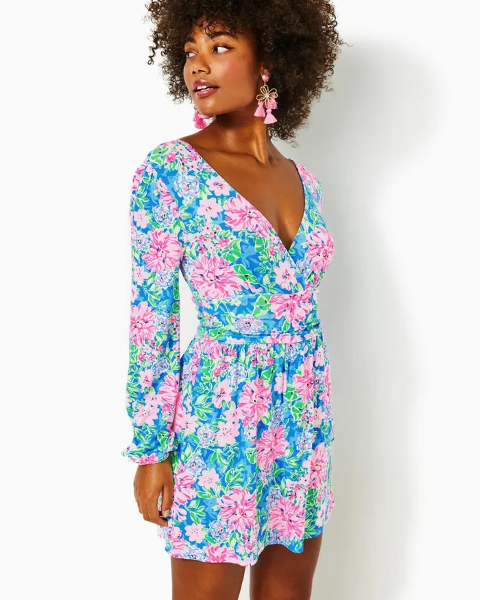 Women Lilly Pulitzer Dresses Riza Long Sleeve Romper Multi Spring In Your Step