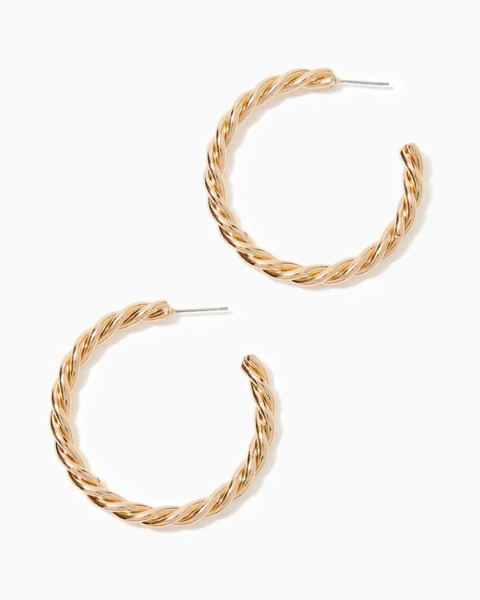 Women Lilly Pulitzer Jewelry Tropical Twist Hoop Earrings Gold Metallic