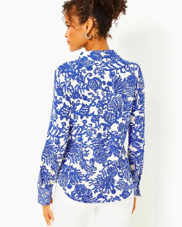 Women Lilly Pulitzer Matching Sets UPF 50 Marlena Button Down Top and Grenada Knit Pant Set Deeper Coconut Ride With Me Engineered Chillylilly