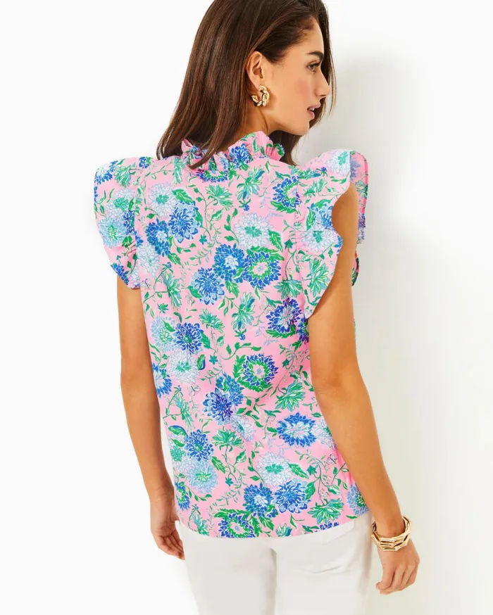 Women Lilly Pulitzer Tops Klaudie Ruffle Sleeve Top Conch Shell Pink Rumor Has It Women Lilly Pulitzer Tops Klaudie Ruffle Sleeve Top Conch Shell Pink Rumor Has It