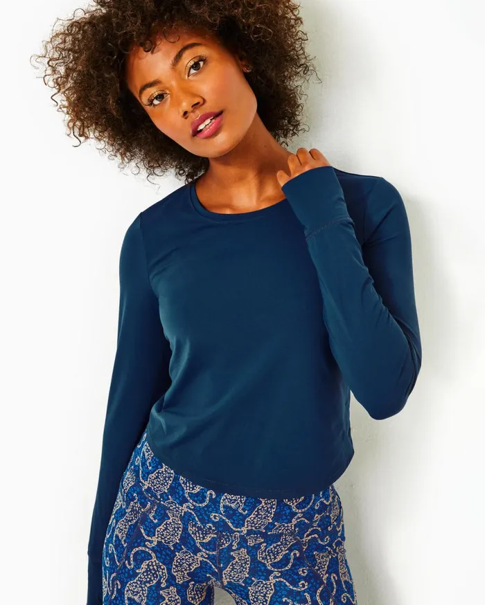 Women Lilly Pulitzer Tops UPF 50 Luxletic Emerie Active Tee Low Tide Navy