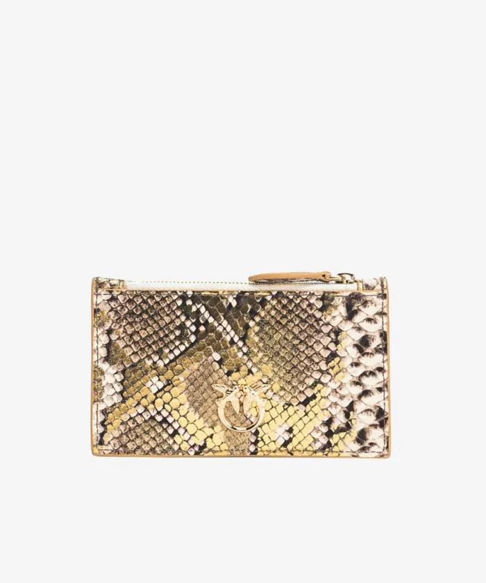 Women Limited Edition Pinko PINKO Galleria Card Holder In Laminated Reptileprint Leather Goldgreygold Women Limited Edition Pinko PINKO Galleria Card Holder In Laminated Reptileprint Leather Goldgreygold
