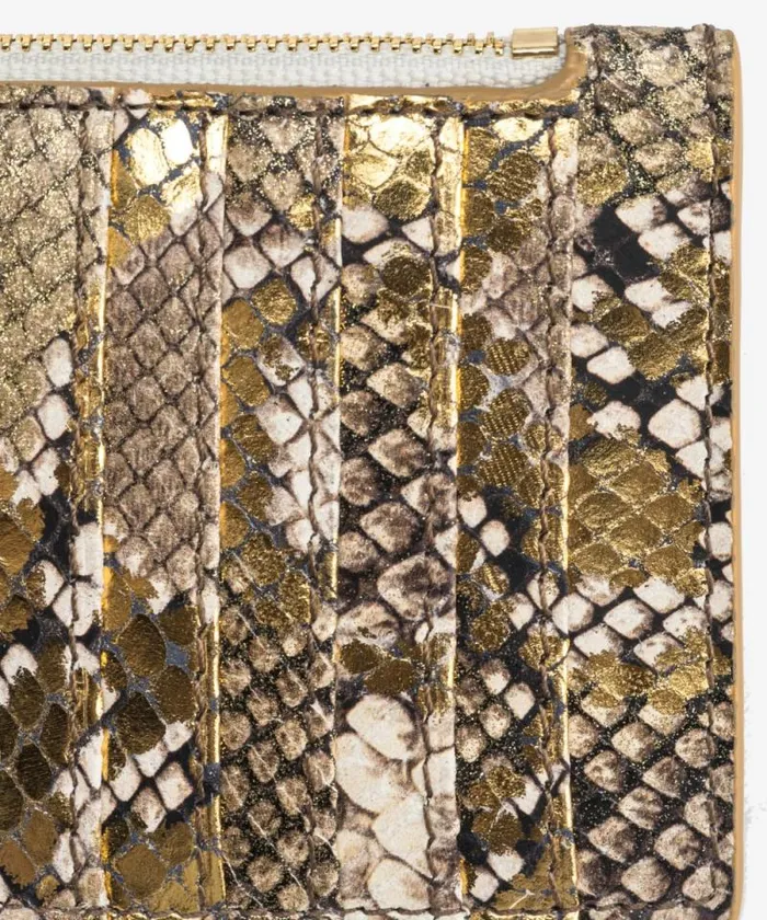 Women Limited Edition Pinko PINKO Galleria Card Holder In Laminated Reptileprint Leather Goldgreygold Women Limited Edition Pinko PINKO Galleria Card Holder In Laminated Reptileprint Leather Goldgreygold