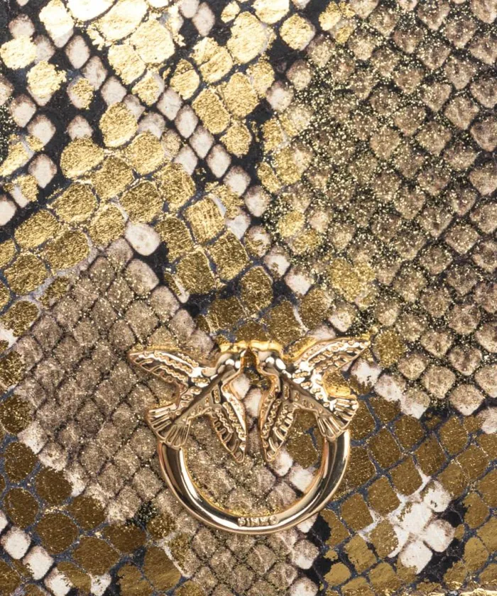 Women Limited Edition Pinko PINKO Galleria Card Holder In Laminated Reptileprint Leather Goldgreygold Women Limited Edition Pinko PINKO Galleria Card Holder In Laminated Reptileprint Leather Goldgreygold