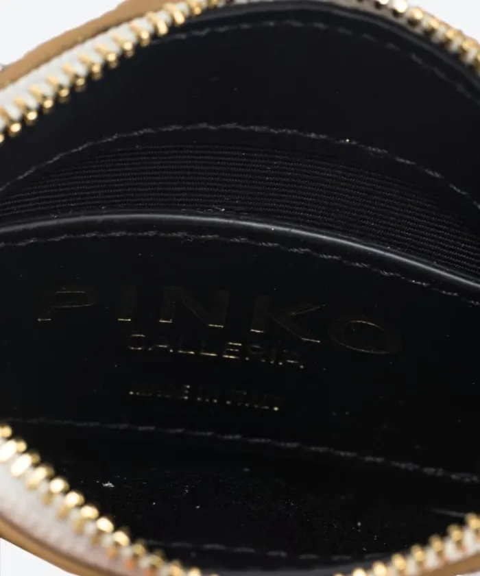 Women Limited Edition Pinko PINKO Galleria Card Holder In Laminated Reptileprint Leather Goldgreygold Women Limited Edition Pinko PINKO Galleria Card Holder In Laminated Reptileprint Leather Goldgreygold
