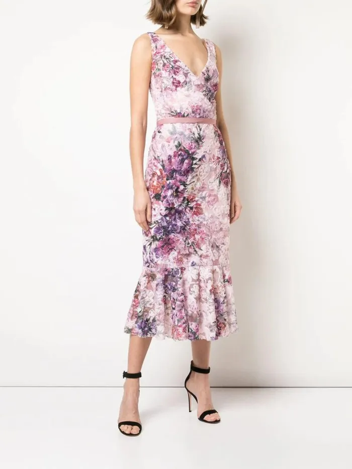 Women Marchesa Dresses Soutache VNeck Mermaid Cocktail Dress Blush