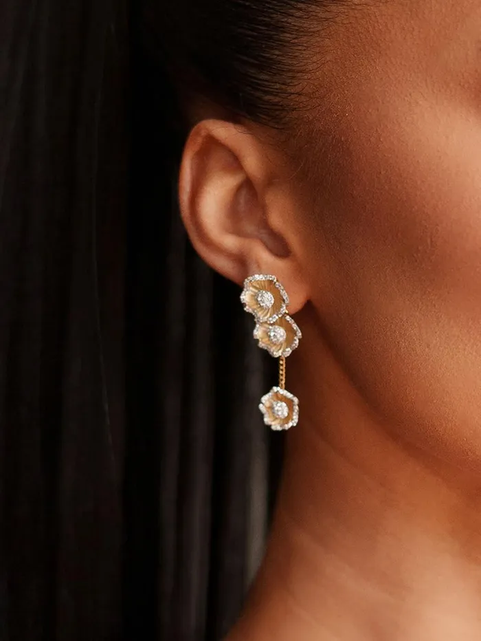 Women Marchesa Jewelry Halo Flower Yellow Gold Drop Earrings Yellow Gold Women Marchesa Jewelry Halo Flower Yellow Gold Drop Earrings Yellow Gold