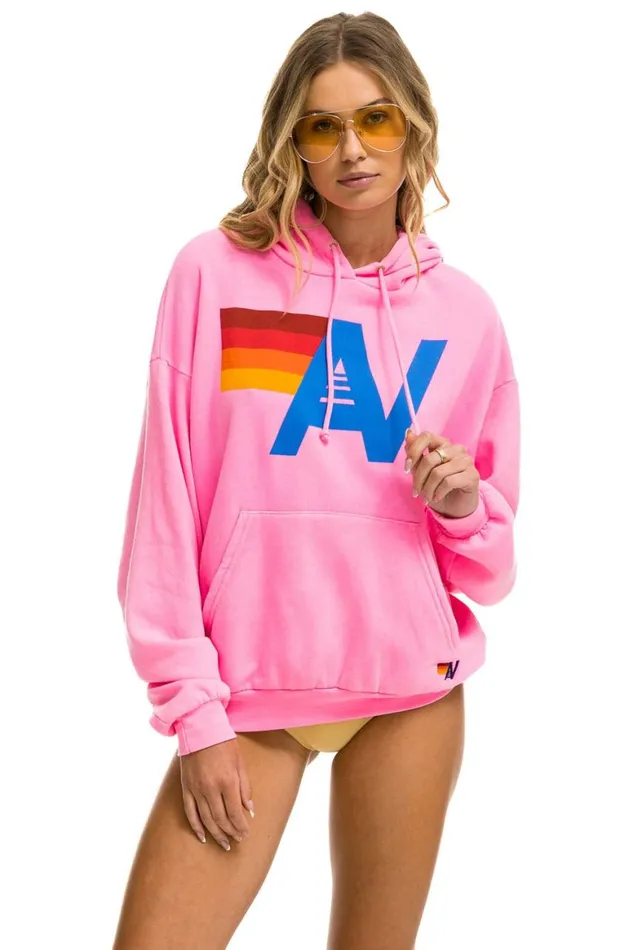WomenMen Hoodies Aviator Nation Logo Pullover Relaxed Hoodie 8211 Neon Pink