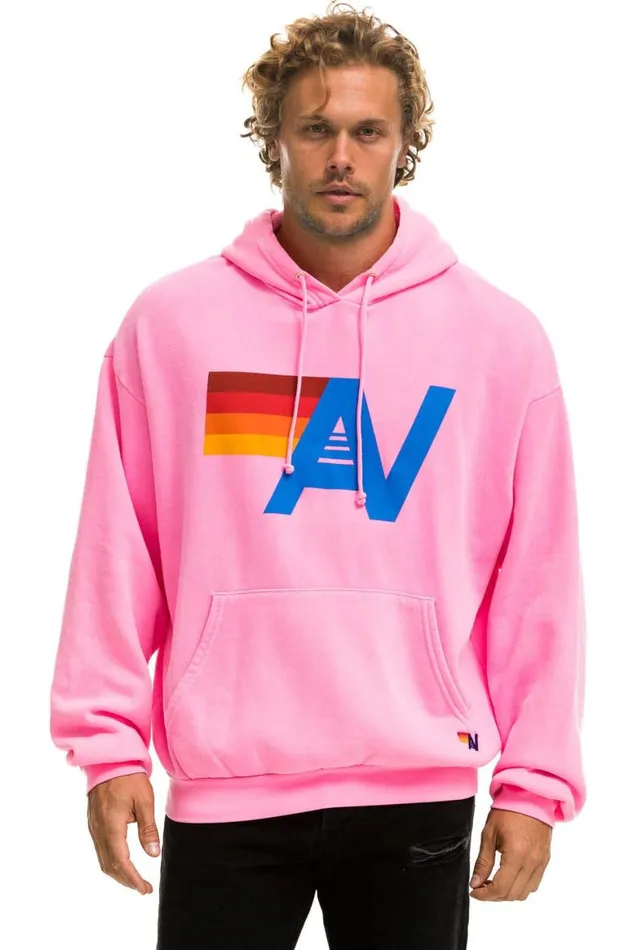 WomenMen Hoodies Aviator Nation Logo Pullover Relaxed Hoodie 8211 Neon Pink