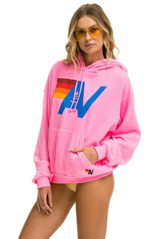 WomenMen Hoodies Aviator Nation Logo Pullover Relaxed Hoodie 8211 Neon Pink