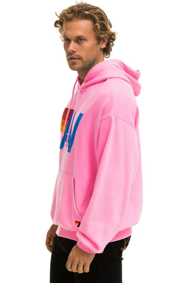 WomenMen Hoodies Aviator Nation Logo Pullover Relaxed Hoodie 8211 Neon Pink