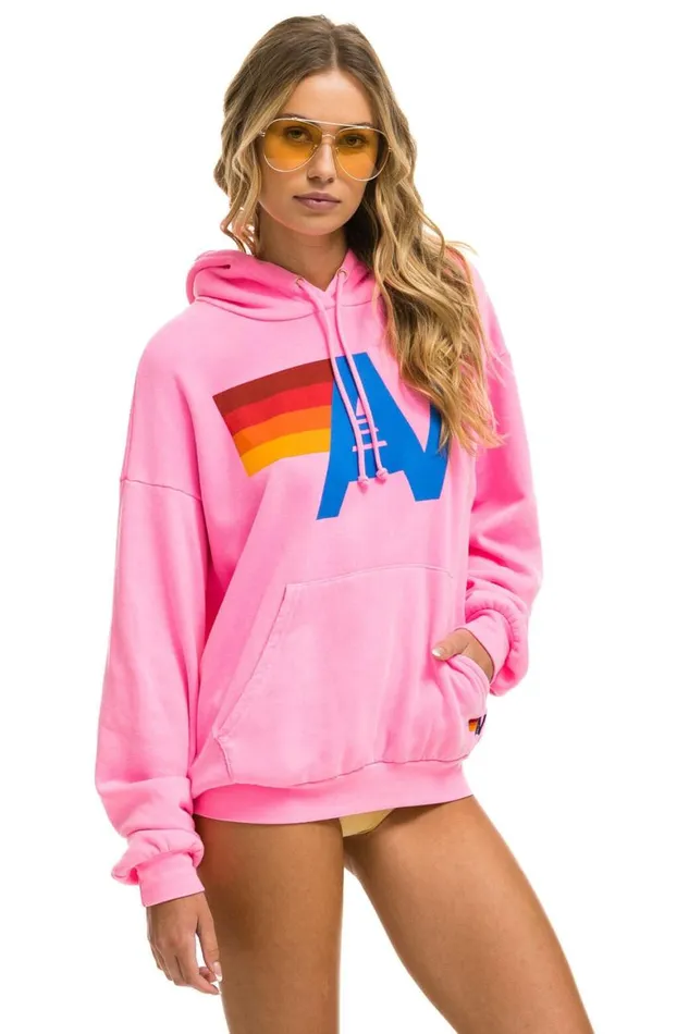 WomenMen Hoodies Aviator Nation Logo Pullover Relaxed Hoodie 8211 Neon Pink