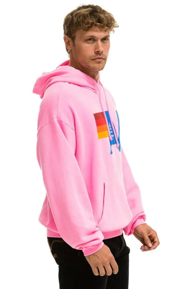WomenMen Hoodies Aviator Nation Logo Pullover Relaxed Hoodie 8211 Neon Pink