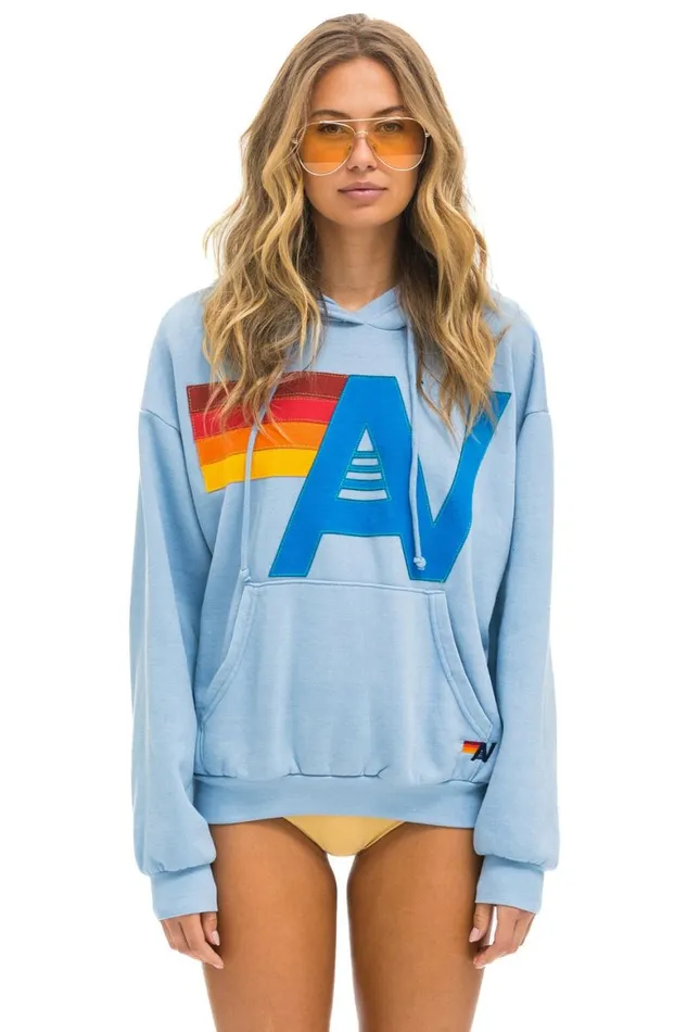WomenMen Hoodies Aviator Nation Logo Stitch Pullover Relaxed Hoodie 8211 Ice