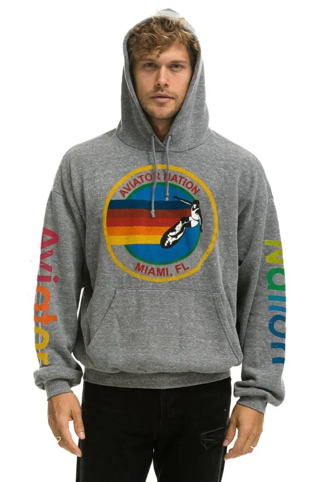 WomenMen Hoodies Aviator Nation Miami Relaxed Pullover Hoodie 8211 Heather Grey