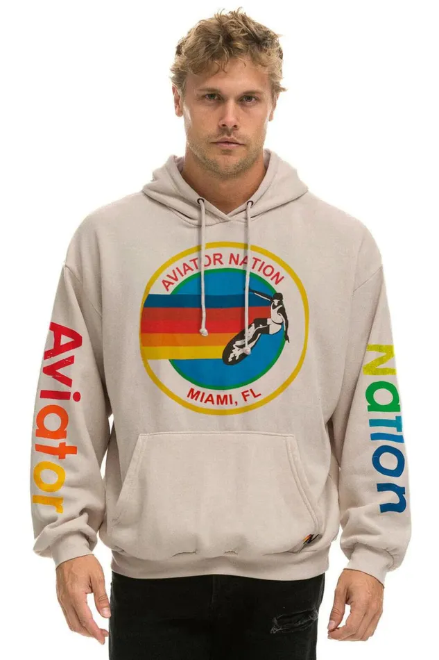 WomenMen Hoodies Aviator Nation Miami Relaxed Pullover Hoodie 8211 Sand