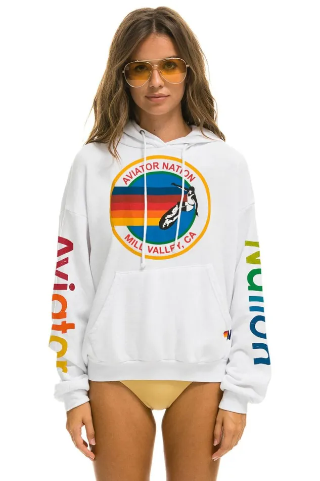 WomenMen Hoodies Aviator Nation Mill Valley Relaxed Pullover Hoodie 8211 White