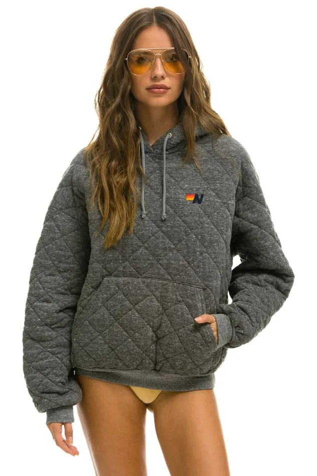 WomenMen Hoodies Aviator Nation Quilted Relaxed Pullover Hoodie 8211 Heather Grey
