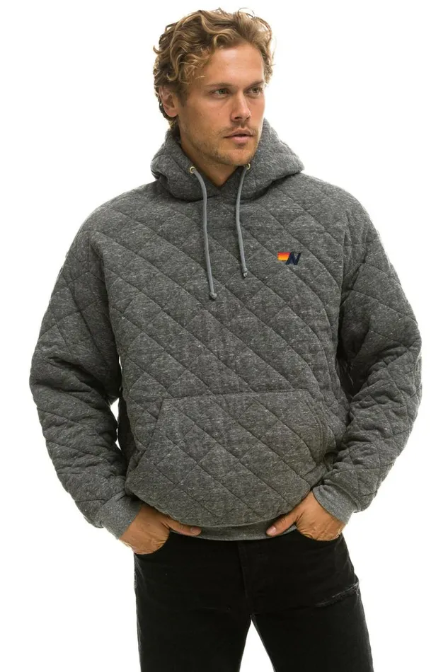 WomenMen Hoodies Aviator Nation Quilted Relaxed Pullover Hoodie 8211 Heather Grey