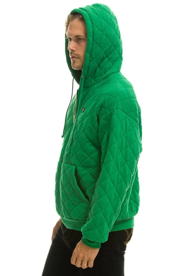 WomenMen Hoodies Aviator Nation Quilted Zip Hoodie Relaxed 8211 Kelly Green