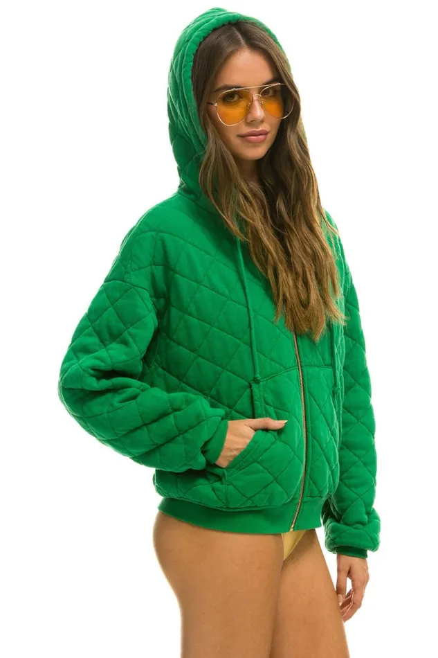 WomenMen Hoodies Aviator Nation Quilted Zip Hoodie Relaxed 8211 Kelly Green