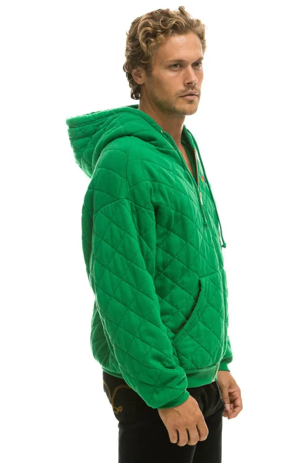 WomenMen Hoodies Aviator Nation Quilted Zip Hoodie Relaxed 8211 Kelly Green