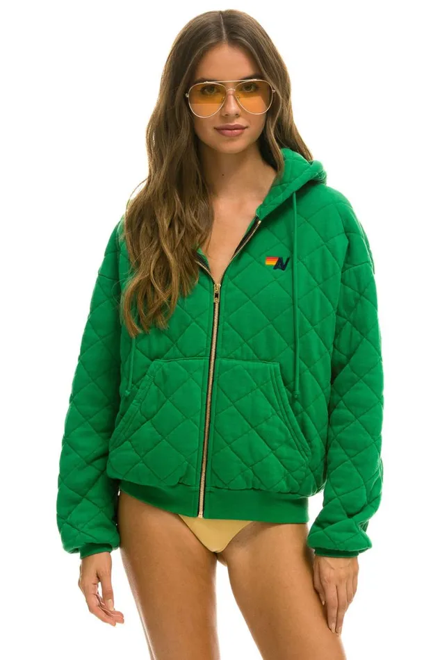 WomenMen Hoodies Aviator Nation Quilted Zip Hoodie Relaxed 8211 Kelly Green