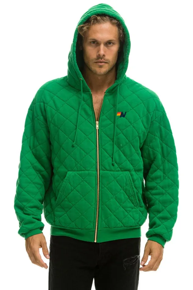 WomenMen Hoodies Aviator Nation Quilted Zip Hoodie Relaxed 8211 Kelly Green