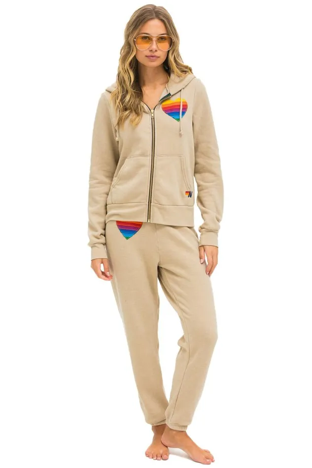 WomenMen Hoodies Aviator Nation Rainbow Heart Stitch Zip Hoodie 8211 Sand