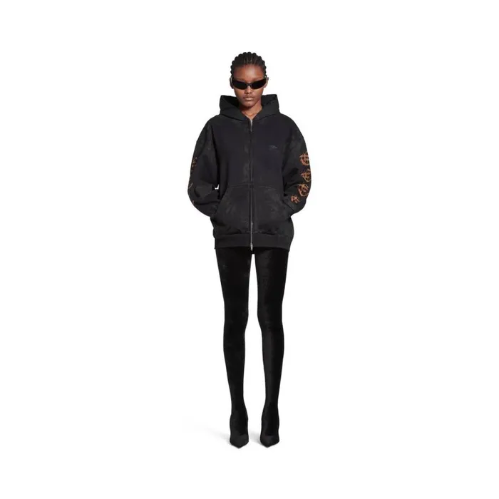 WomenMen Sweatshirts and Hoodies Balenciaga Heavy Metal Zipup Hoodie Small Fit In Black Faded