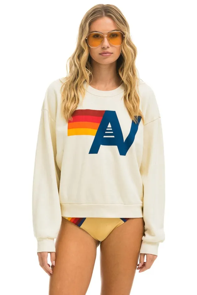 WomenMen Sweatshirts Aviator Nation Logo Relaxed Crew Sweatshirt 8211 Vintage White