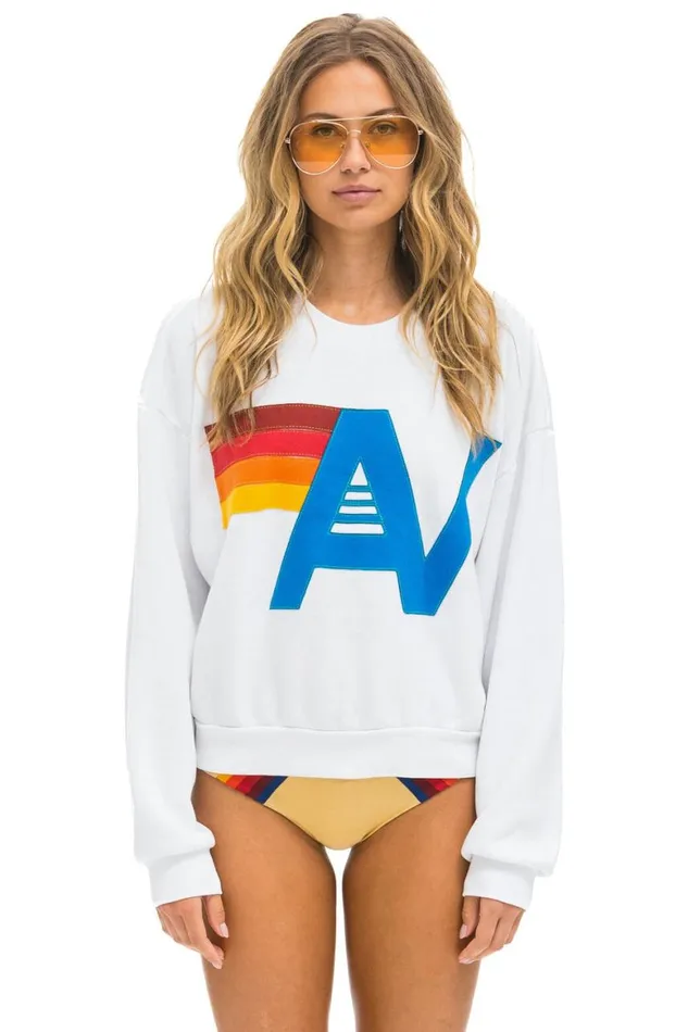 WomenMen Sweatshirts Aviator Nation Logo Stitch Relaxed Crew Sweatshirt 8211 White