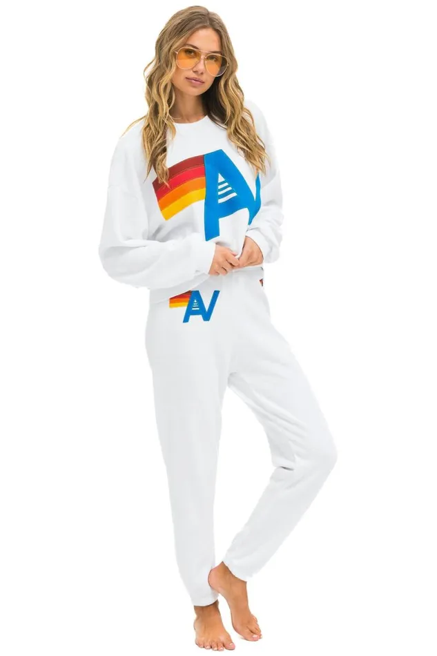 WomenMen Sweatshirts Aviator Nation Logo Stitch Relaxed Crew Sweatshirt 8211 White