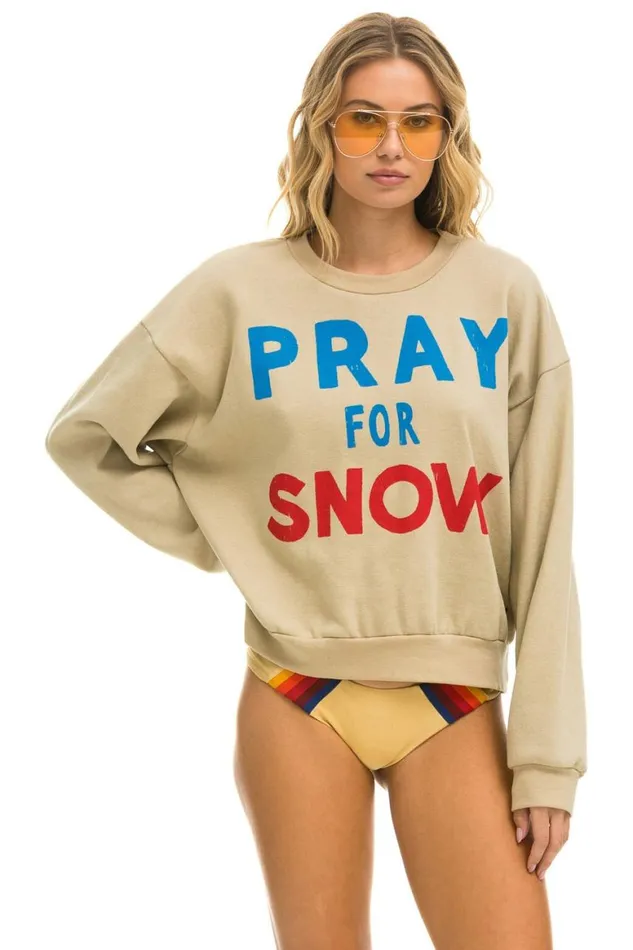 WomenMen Sweatshirts Aviator Nation Pray For Snow Relaxed Crew Sweatshirt 8211 Sand