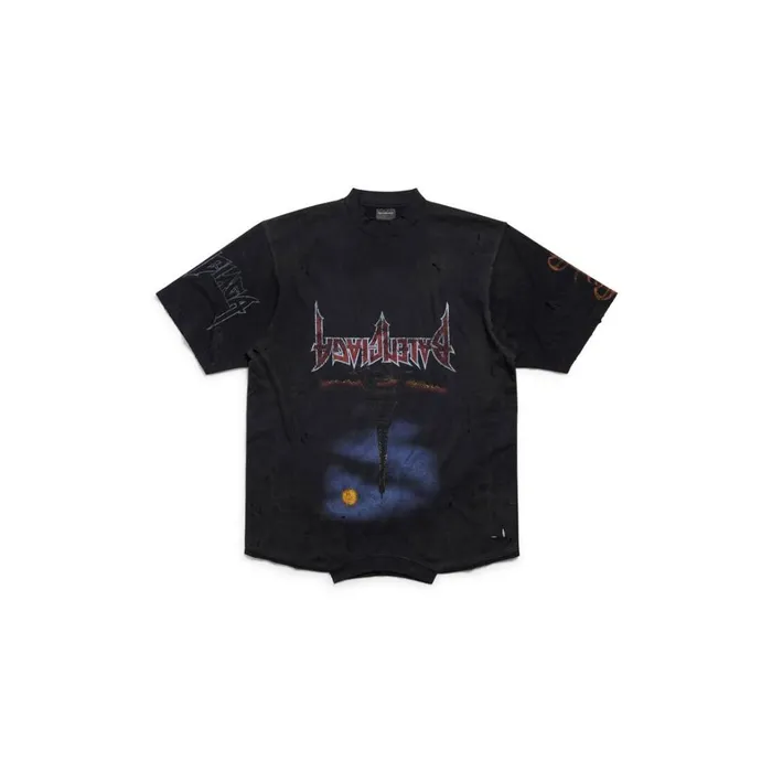 WomenMen Tshirts Balenciaga Paris Moon Upside Down Tshirt Oversized In Black Faded