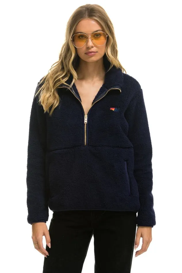 WomenMen Teddy Jackets Aviator Nation Teddy Unisex Half Zip Jacket 8211 Navy