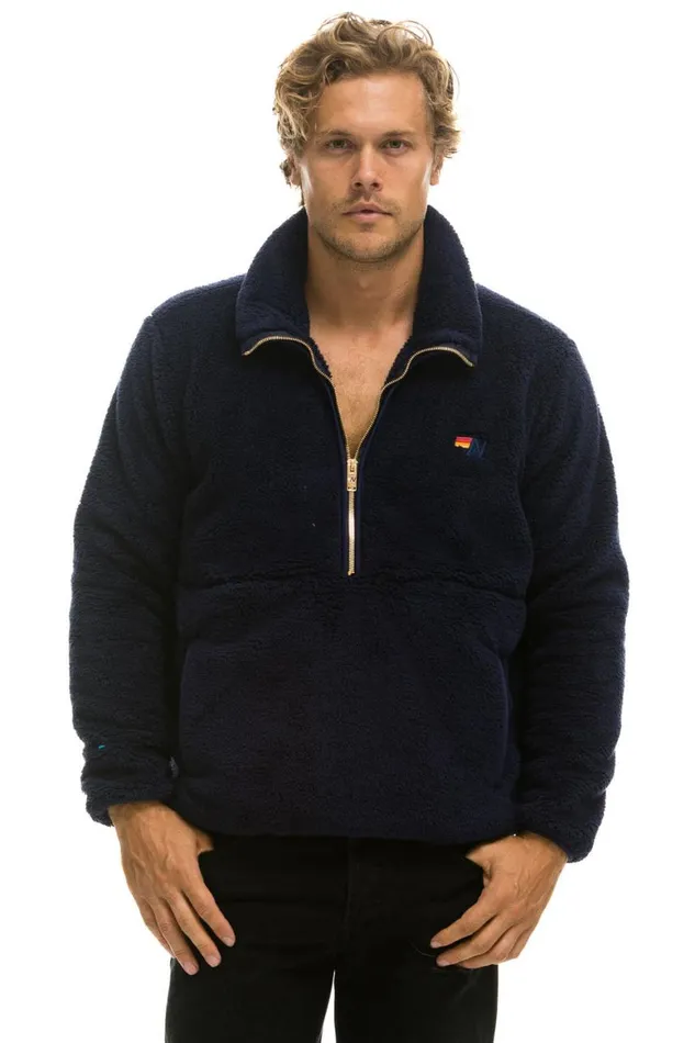 WomenMen Teddy Jackets Aviator Nation Teddy Unisex Half Zip Jacket 8211 Navy