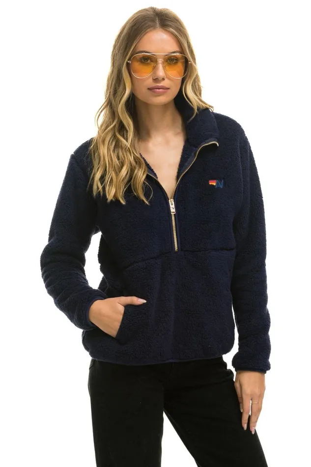 WomenMen Teddy Jackets Aviator Nation Teddy Unisex Half Zip Jacket 8211 Navy