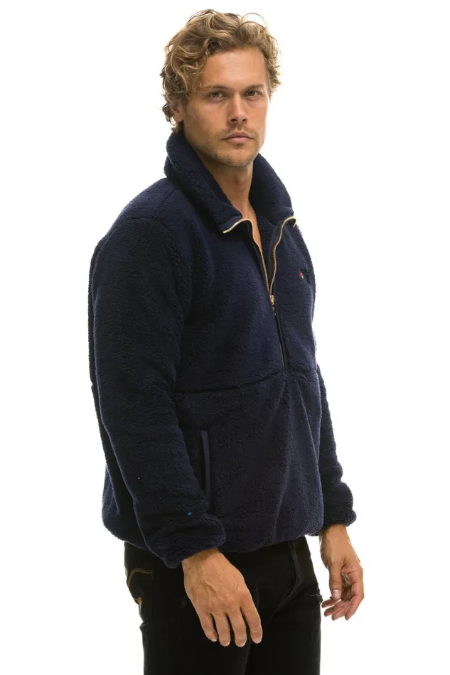 WomenMen Teddy Jackets Aviator Nation Teddy Unisex Half Zip Jacket 8211 Navy