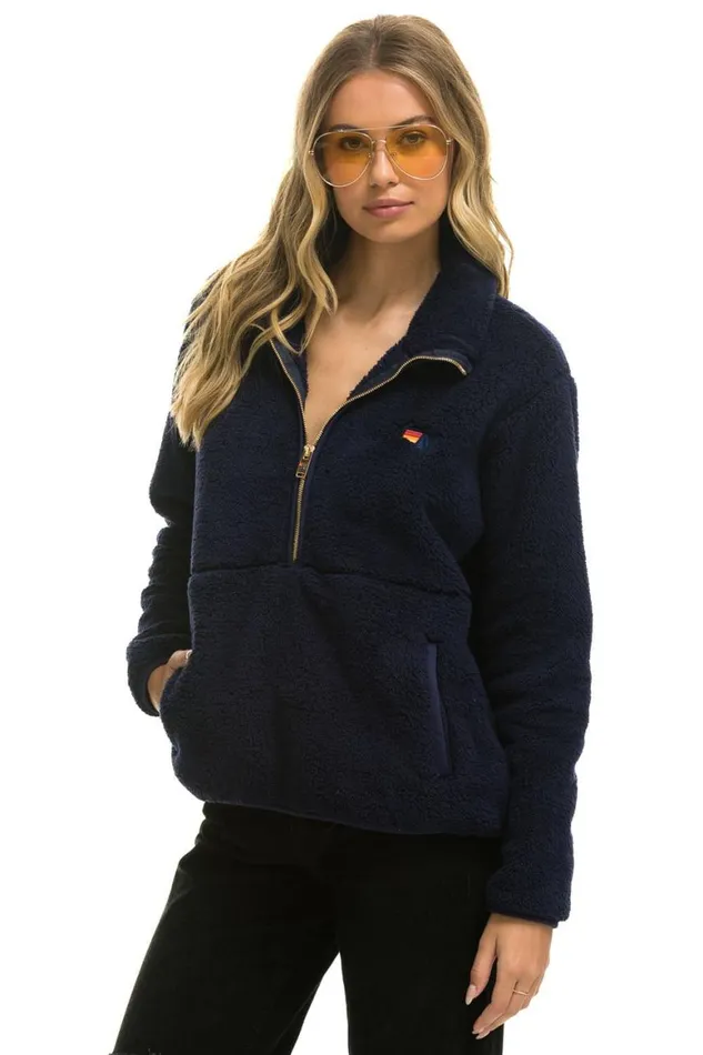 WomenMen Teddy Jackets Aviator Nation Teddy Unisex Half Zip Jacket 8211 Navy
