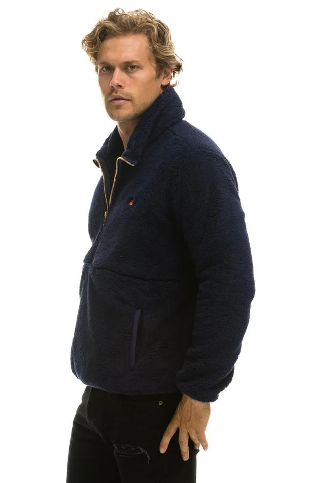 WomenMen Teddy Jackets Aviator Nation Teddy Unisex Half Zip Jacket 8211 Navy