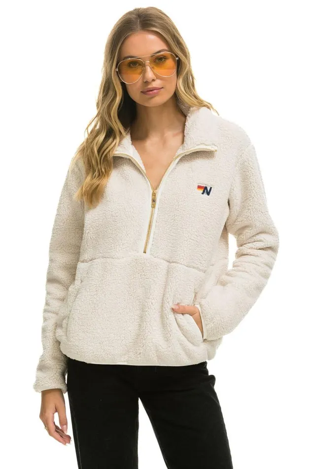 WomenMen Teddy Jackets Aviator Nation Teddy Unisex Half Zip Jacket 8211 Vintage White