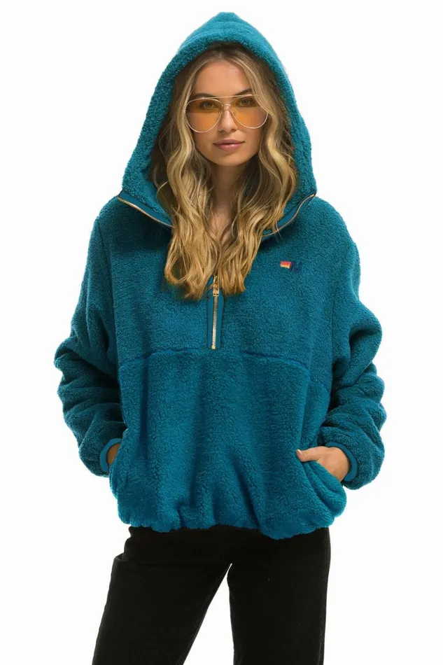 WomenMen Teddy Jackets Aviator Nation Teddy Unisex Hooded Half Zip Jacket 8211 Capri