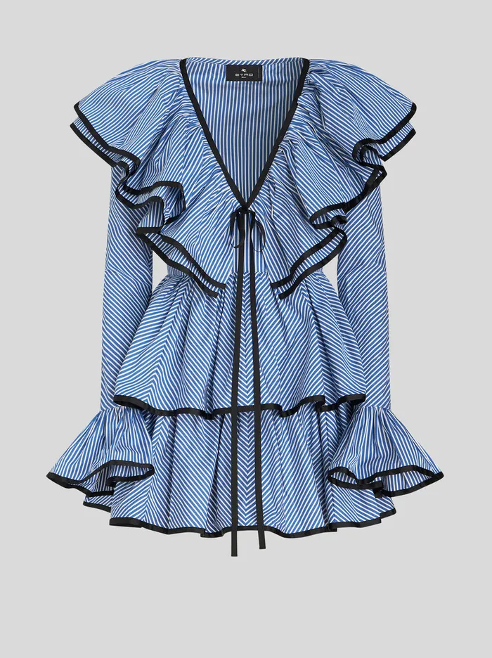 Women Mini Striped Dress With Ruffles Etro Dresses