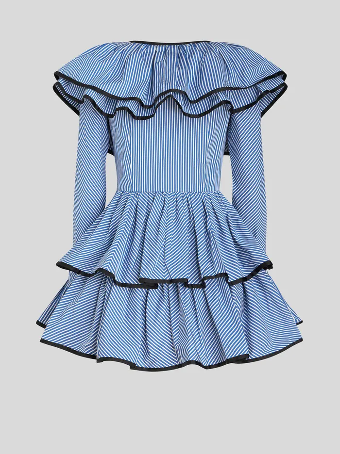 Women Mini Striped Dress With Ruffles Etro Dresses