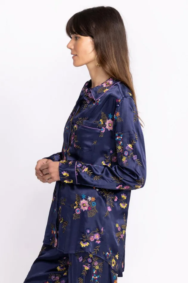 Women Misty Rayon Button Down Shirt Sapphire Blue Johnny Was Tops Women Misty Rayon Button Down Shirt Sapphire Blue Johnny Was Tops