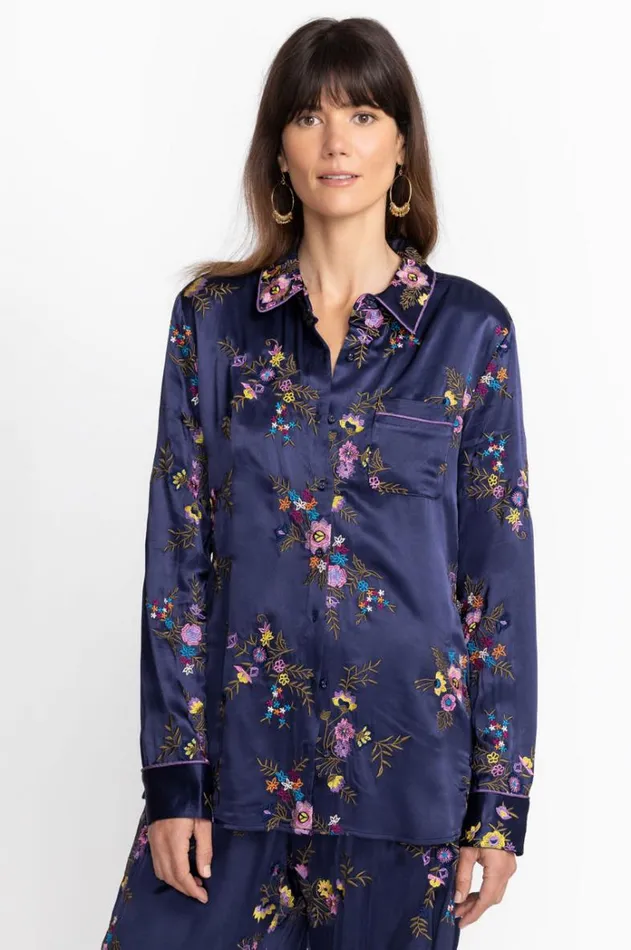 Women Misty Rayon Button Down Shirt Sapphire Blue Johnny Was Tops Women Misty Rayon Button Down Shirt Sapphire Blue Johnny Was Tops