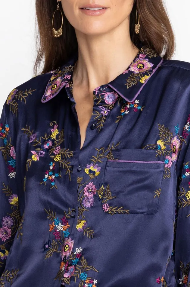 Women Misty Rayon Button Down Shirt Sapphire Blue Johnny Was Tops Women Misty Rayon Button Down Shirt Sapphire Blue Johnny Was Tops