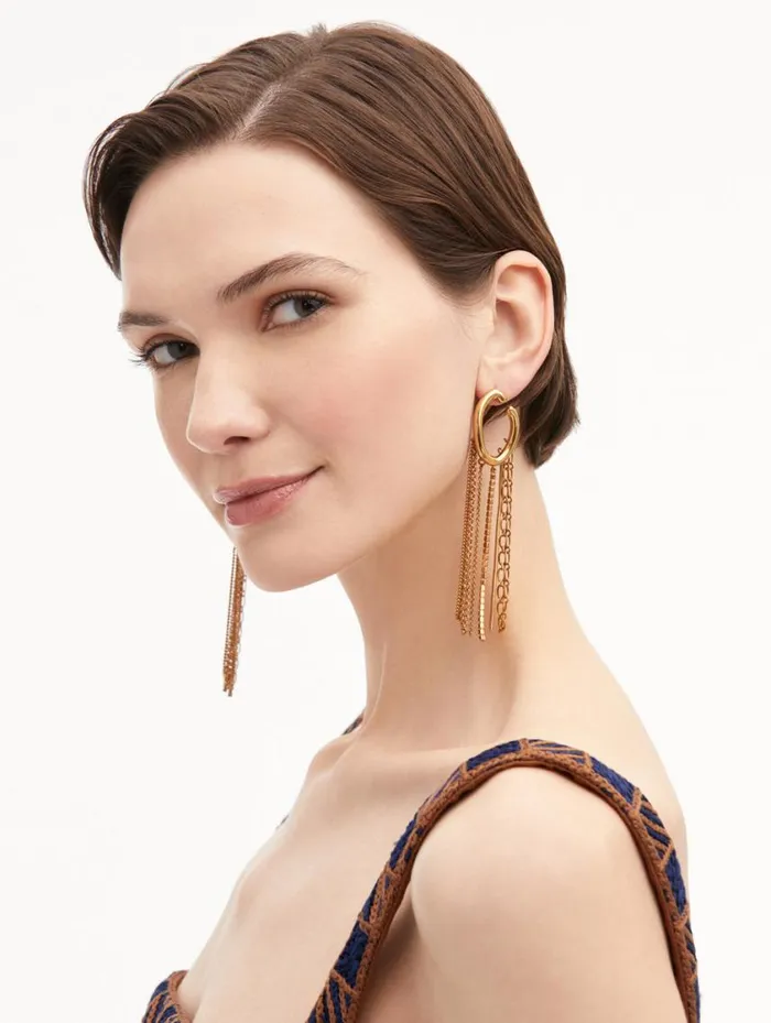 Women O Chain Fringe Earrings Gold Oscar De La Renta Earrings Women O Chain Fringe Earrings Gold Oscar De La Renta Earrings